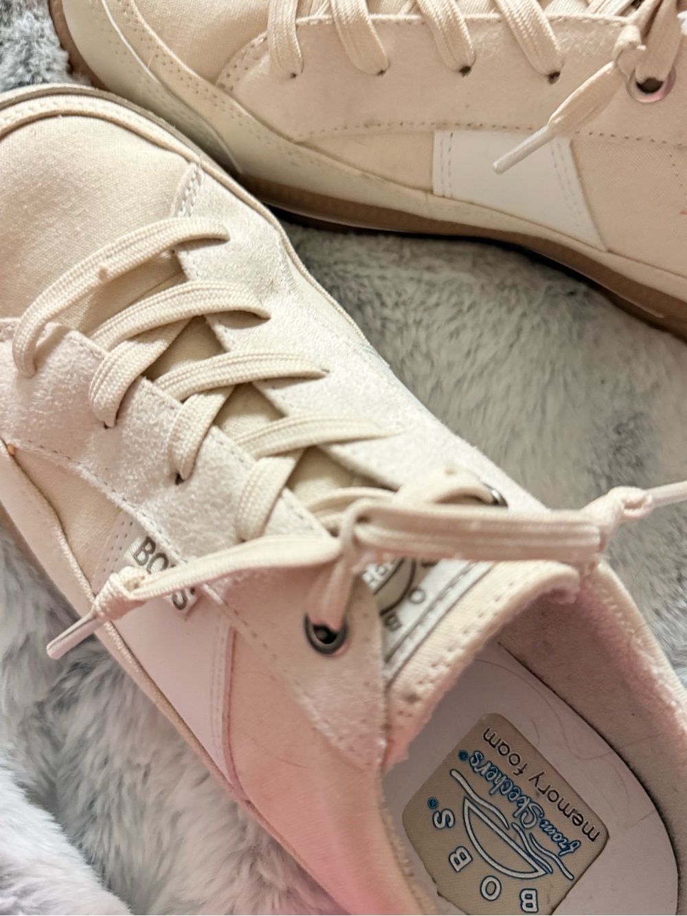 Skechers BOBS Women's Cream & Tan Low-Top Slip-On Sneakers - Picture 5 of 7